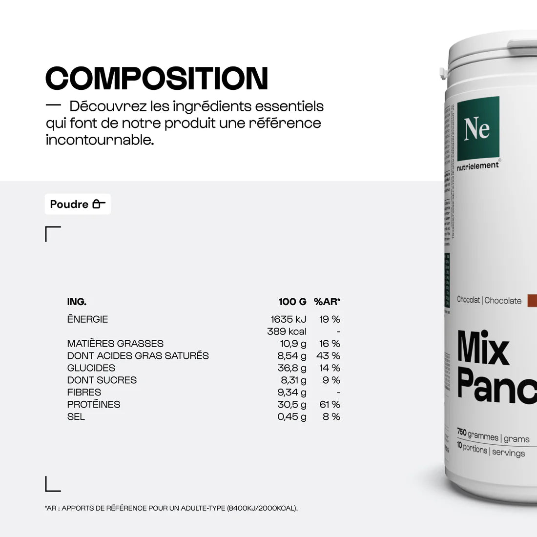 Mix pancakes protéinés au chocolat - Nutrimuscle