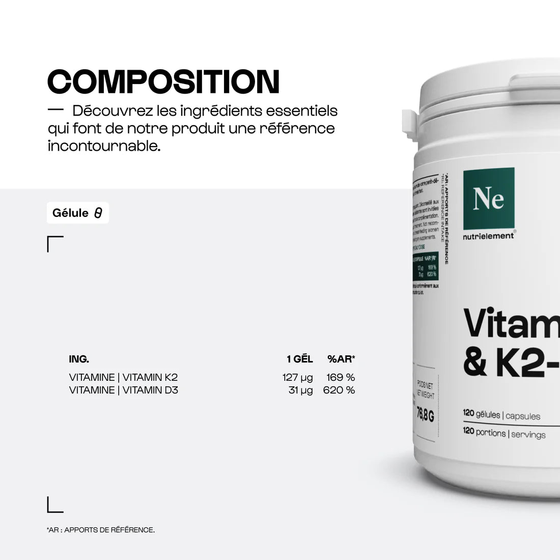 Vitamines D3 + K2-MK7 - Nutrimuscle
