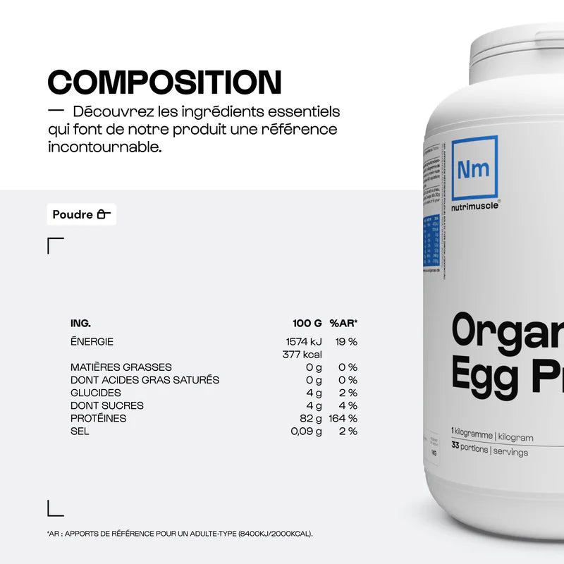 Protéine d'oeuf en poudre biologique - Nutrimuscle