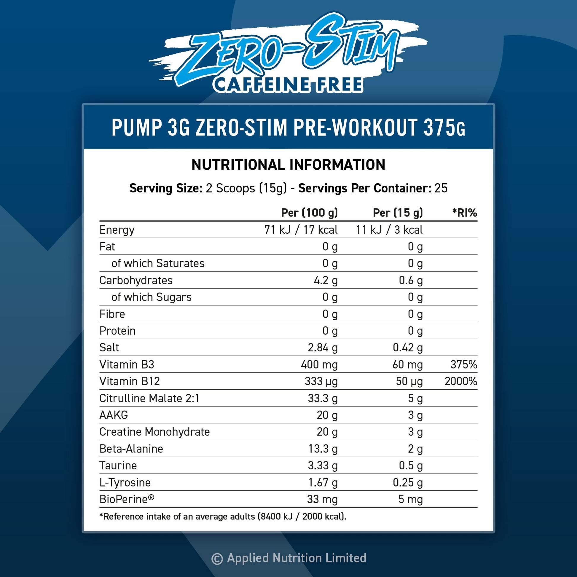APPLIED NUTRITION PUMP 3G ZERO STIM – 375 G